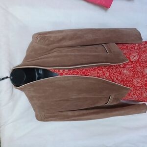 Vintage Split End Ltd Tan Suede Open Front, high collar Jacket Size 11/12